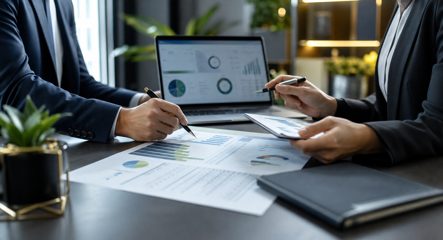 Equipo financiero analizando una estrategia de capital
